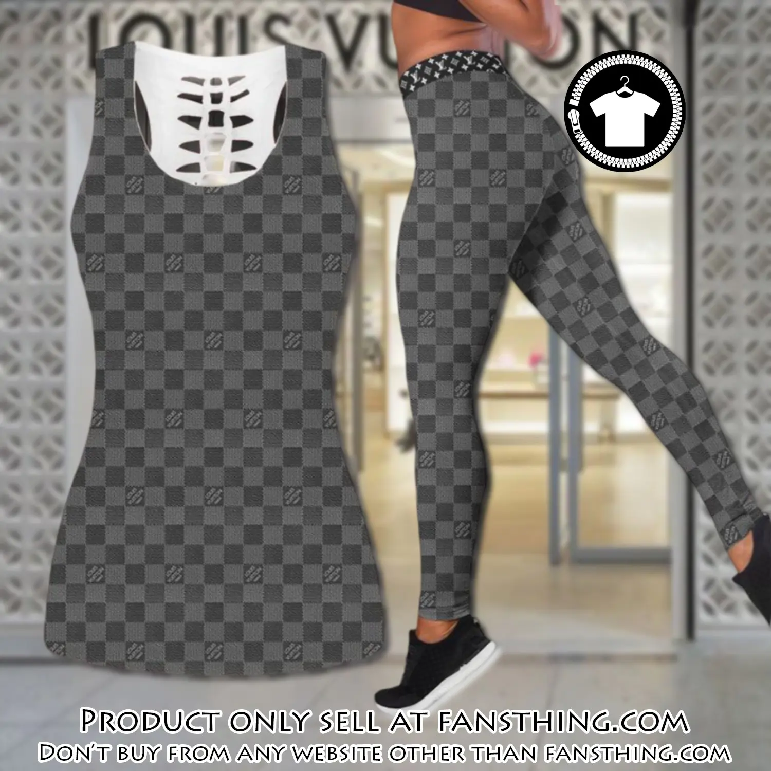 Louis vuitton grey tank top leggings set luxury brand lv for women yoga gym fst5908365